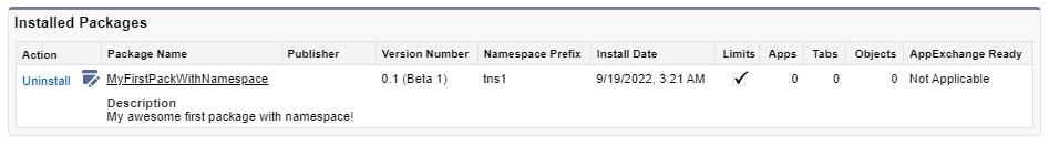 Installed Package with Namespace